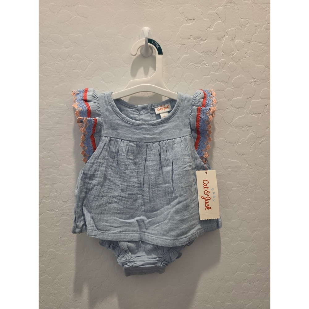 Cat & Jack Romper Baby‎ Girl 0-3M Blue New Flutter Sleeve